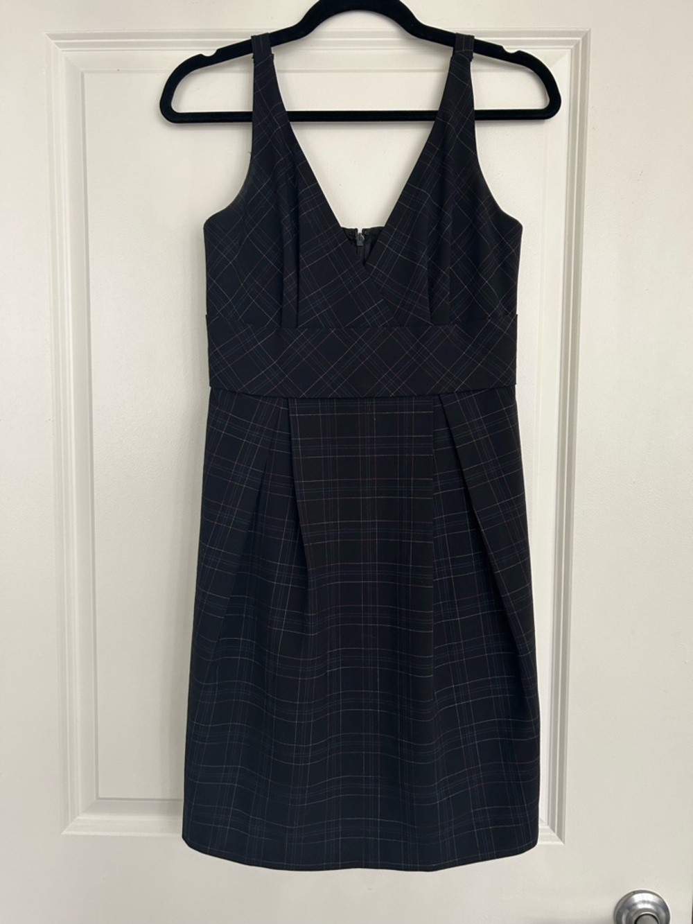 Moulinette Soeurs Black Plaid V-Neck Mini Dress